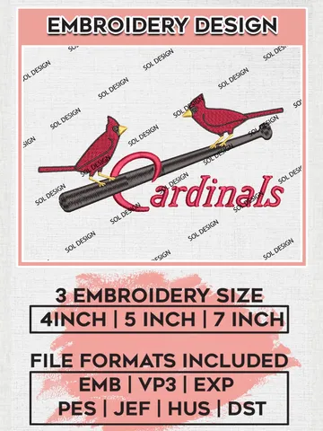 St. Louis Cardinals Logo Embroidery Files, MLB St. Louis Cardinals Team Embroidery, MLB Teams, 3 sizes, MLB Machine embroidery designs, Digital Download $6.99