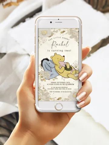 Winnie the Pooh Inspired First Birthday; Classic Winnie Pooh Invitations; Neutral Winnie Pooh Turning One; Winnie Pooh Birthday Party flw12 $12.78