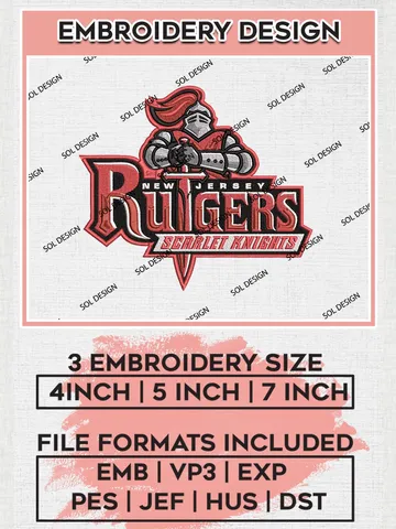 NCAA New Jersey Rutgers Team Logo Machine Embroidery Design, NCAA Rutgers Scarlet Knights Team Design Design files, NCAA Team Embroidery Designs, NCAA Machine Embroidery Designs, Digital Download $6.99
