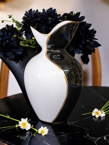 Handcraftsmanship Black White Vase For Flowers | Home Decor Vase | Unique Vase | Luxury Black White Vase | Vase for Modern Decortunning