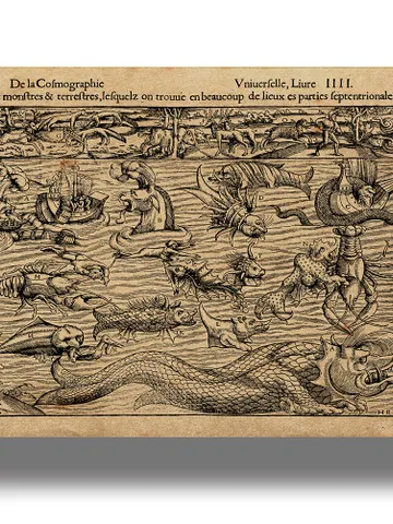 Sea animals and monsters on an ancient map. $21.00