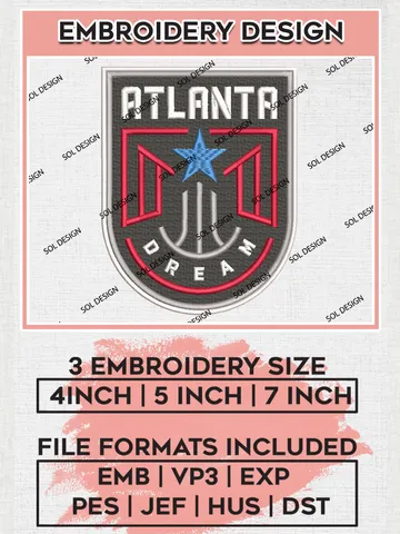 Atlanta Dream Logo Embroidery Files, WNBA Dream Team Embroidery Designs, WNBA Teams, 3 sizes, Machine embroidery designs, Digital Download $6.99