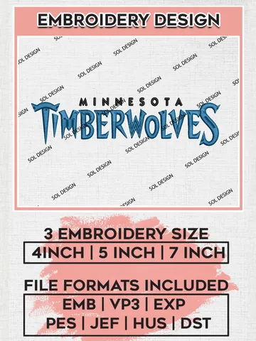 Minnesota Timberwolves Wordmark Logo Embroidery Donwload, NBA Minnesota Timberwolves Embroidery Files, NBA Logo Team Embroidery, Digital Download