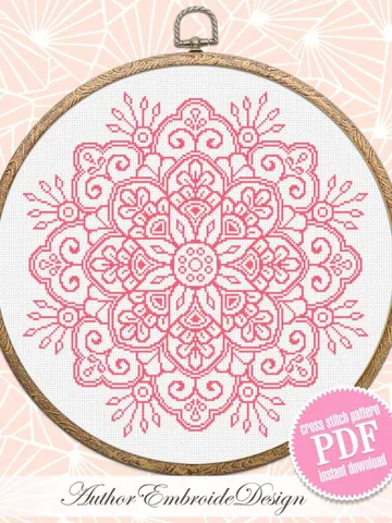 Flower mandala cross stitch pattern PDF download Mandala ornament cross stitch chart, Simple mandala pattern digital PDF for beginner #M275 $4.60