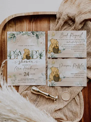 Classic Winnie Pooh Baby Shower Invitation Set; Neutral Baby Shower Template; Wizard Baby Shower Invite; Honey Bear Invite; Winnie Pooh wp4 $22.95