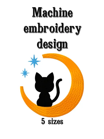 Black cat embroidery design. Moon and stars embroidery designs trendy. Digital download. $2.50