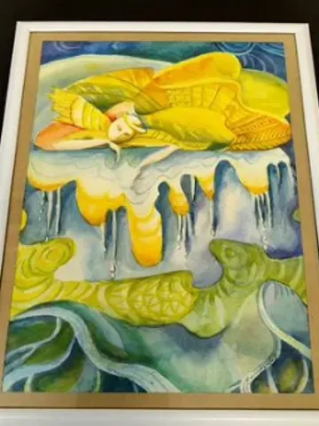 Framed painting under glass "Drops", watercolor, size 40 x 60 cm $195.00