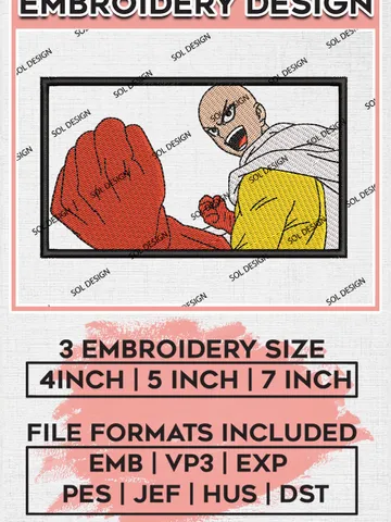 Saitama Anime Embroidery Design, One Punch Man Anime Embroidery File, Machine Embroidery Pes Files, Digital Download EMB_ANIME_108 $6.99