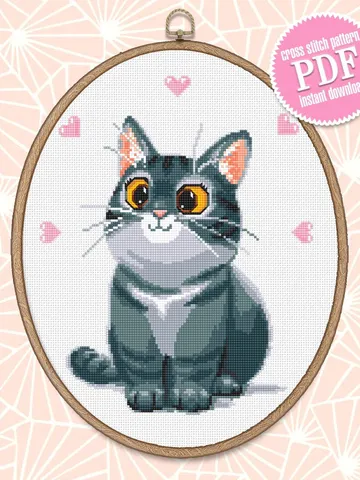 Cute gray cat cross stitch pattern download PDF Animal cross stitch chart, Cat hand embroidery PDF, Easy cross stitch Gift for cat lover #K3 $4.60