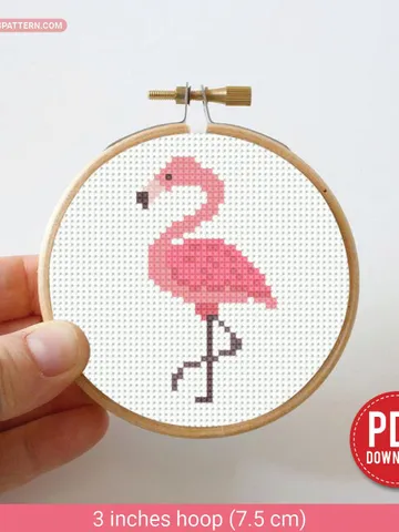 Mini Pink Flamingo Cross stitch pattern, contemporary, Bird, animals, beginner counted, modern chart, DIY, embroidery, instant, Digital PDF $4.29