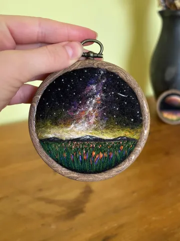 Embroidered and needle felted painting "The night glow" $250.00