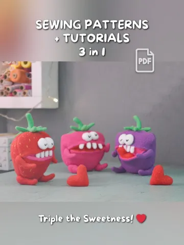 PDF Plush Toy Pattern Set – Fleece Berry Softies Trio $28.00