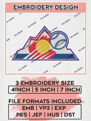 Colorado Rockies MLB Team Logo Embroidery Files, MLB Colorado Rockies Team Embroidery, MLB Teams, 3 sizes, MLB Machine embroidery designs, Digital Download $6.99