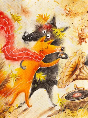 27×27cm Artwork by Julia Schigal "Autumn Dance" - watercolor, gouache, pastel $179.00