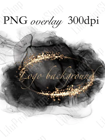 Black & gold Logo Background Png, Black ink logo design, Watercolor splash alcohol ink, Black and gold confetty frame instant download $2.85