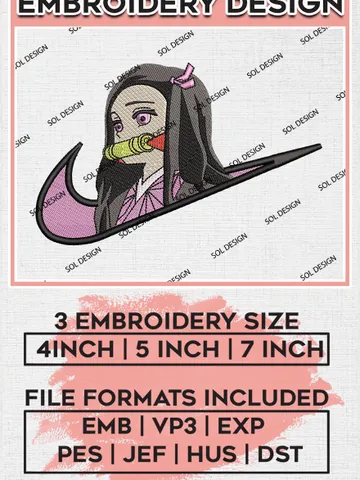 Nike Nezuko Demon Slayer Embroidery Design, Anime Character Embroidery Files, Machine Embroidery Digital Download EMB_ANIME_162