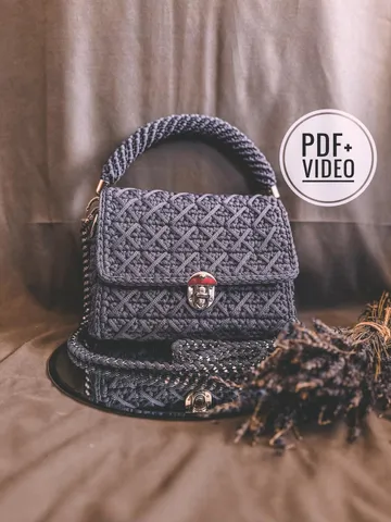 Crochet pattern women handbag PDF digital instant download, video tutorial, vegan crossbody, top handle, small purse, clutch, shoulder bag $8.00