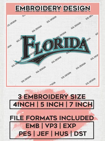 MLB Marlins Florida Wordmark Logo Embroidery Files, MLB Miami Marlins Team Embroidery, MLB Teams, 3 sizes, MLB Machine embroidery designs, Digital Download $6.99