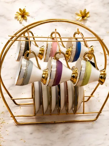 14K Genuine Gold Powder Porcelain Tea Cups And Saucers | Tea Cups Saucers Set | Gold Porcelain Set | Elegant Teaware | Gift For Tea Lovers $304.99