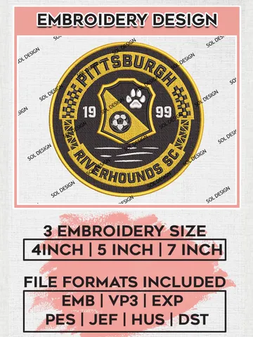 USLC Pittsburgh Riverhounds Logo Embroidery Designs, USLC Pittsburgh Riverhounds Embroidery Design, USLC Embroidery Design Files, USLC Logo, 3 sizes, Machine embroidery Files, Digital Download $6.99