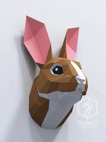 Rabbit Head Papercraft, Hare, Digital Template, PDF Download, Gurko, Trophy, 3D Low Poly, Pepakura, DIY Origami, Paper Decor, DIY Gift $20.00