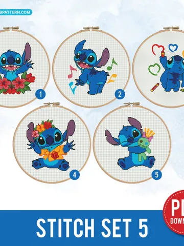 Lilo and Stitch Bundle of 5 Cross stitch pattern | Embroidery Pattern | Instant Download | Embroidery Designs $12.43
