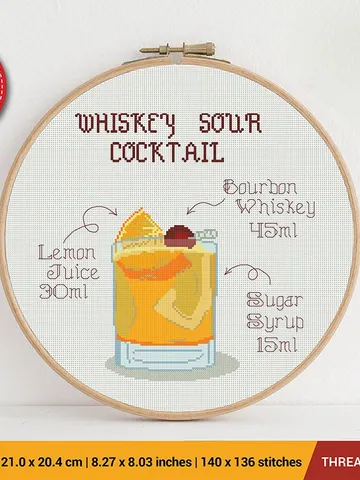 Cocktail Whiskey Sour Cross stitch pattern | Embroidery Pattern | Instant Download | Embroidery Designs $5.94