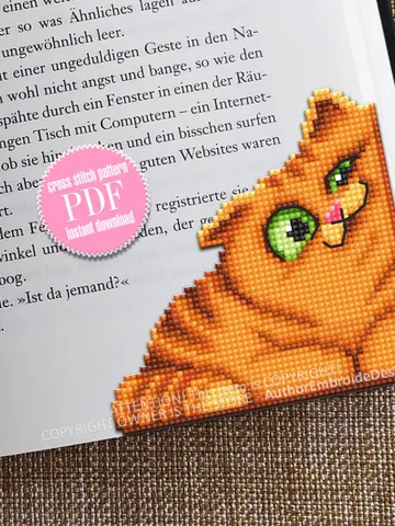 Orange cat Corner bookmark cross stitch pattern PDF download Cat cross stitch chart, Cat bookmark pattern digital PDF, Cat lover gift #B422 $4.10