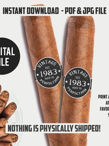 Cigar Labels 40th Birthday Cigar Band, Cheers to 40 years Cigar Labels, Men Cigar Party, 1983 Vintage cigar band or twix bar decoration $4.00