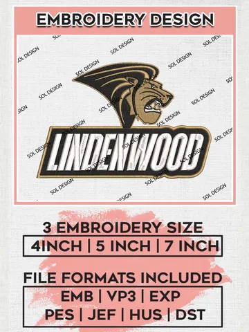 NCAA Lindenwood Team Mascot Logo Machine Embroidery Design, NCAA Lindenwood Lions Team Design Design files, NCAA Team Embroidery Designs, NCAA Machine Embroidery Designs, Digital Download