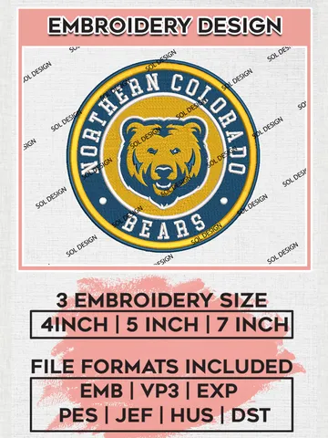 NCAA Northern Colorado Bears Round Logo Embroidery, NCAA Northern Colorado Bears Logo Embroidery files, NCAA Teams, Machine embroidery designs, Digital Download $6.99