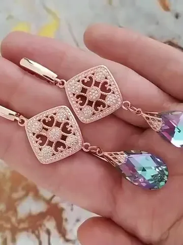Rose Gold Diamond Wedding Earrings, CZ Bridal Earrings, Vintage Style Rose Gold Bridal Jewelry, Art Deco Bridal Earrings, Gift for Her $111.00