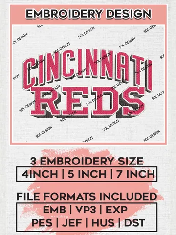 Cincinnati Reds Word Logo Emb Files, MLB Cincinnati Reds Team Embroidery, NCAA Teams, 3 sizes, MLB Machine embroidery designs, Digital Download $6.99
