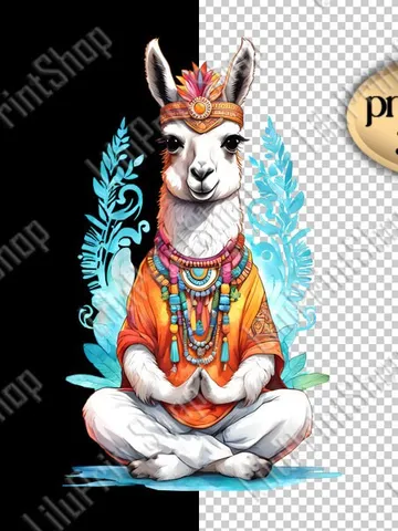 Llama in lotus pose clipart png, Beautiful Lama yoga overlay Meditating lama png for sublimation. Padmasana Digital instant download