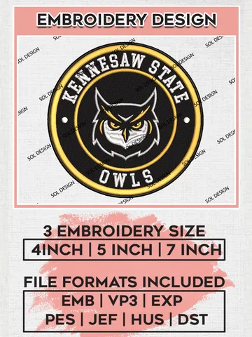 NCAA Kennesaw State Owls Round Logo Embroidery, NCAA Kennesaw State Team Logo Embroidery files, NCAA Teams, Machine embroidery designs, Digital Download $6.99