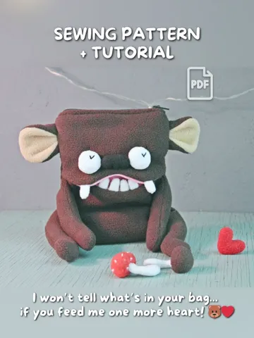 Bear Purse Sewing Pattern PDF | Cute Plush Zipper Bag with Pocket Mouth | DIY Tutorial