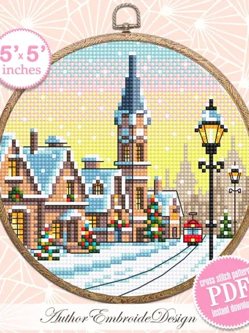 Christmas city cross stitch pattern PDF download Winter landscape cross stitch, Christmas pattern digital PDF, Snow pattern beginner #N178 $3.95