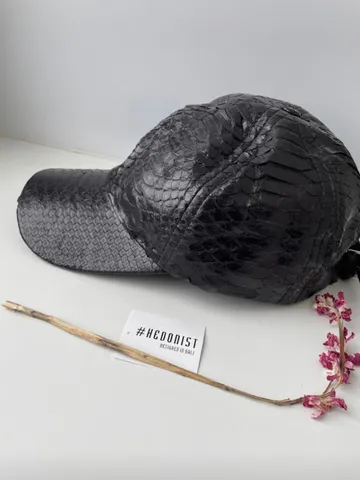 Genuine python skin women baseball cap | women accessories | exotic leather cap | genuine python skin | Black leather cap $170.00