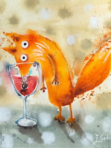 27x30 cm Artwork by Julia Schigal "Red Wine" - watercolor, gouache, pastel $169.00