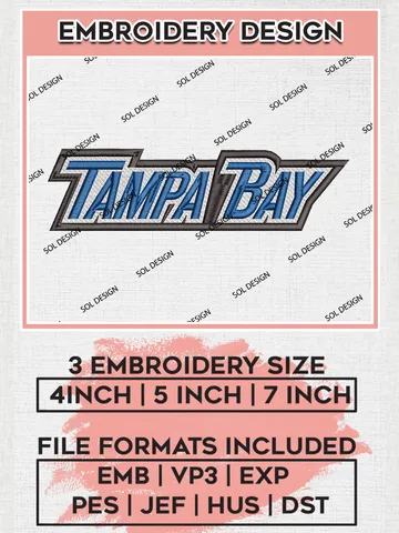 Tampa Bay Team Wordmark Logo Embroidery Design, NHL Tampa Bay Lightning Logo Embroidery Files, Hockey Team Machine Embroidery, Machine Embroidery Design $6.99