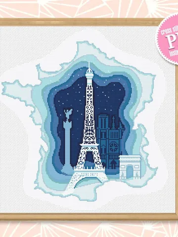 France map cross stitch pattern PDF download Eiffel Tower cross stitch chart, France pattern digital PDF, Paris decor #E15 $4.60