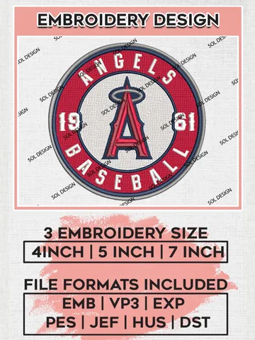 Los Angeles Angels Est Logo Embroidery Files, MLB Los Angeles Angels Team Embroidery, MLB Teams, 3 sizes, MLB Machine embroidery designs, Digital Download $6.99