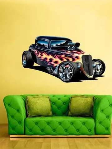 Hot Rod Wall Decal – Retro Car Vinyl Sticker for Garage, Man Cave, Boys Room, Muscle Car Wall Art, Removable Auto Classic Car Decor col383 $27.99