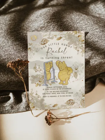 Winnie the Pooh Inspired First Birthday; Classic Winnie Pooh Invitations; Neutral Winnie Pooh Turning One; Winnie Pooh Birthday Party flw12 $12.78