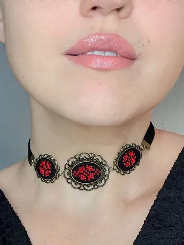 Black velvet Ukrainian folk choker Short slavic black red necklace Victorian statement jewelry Handmade Ukrainian necklace $59.05
