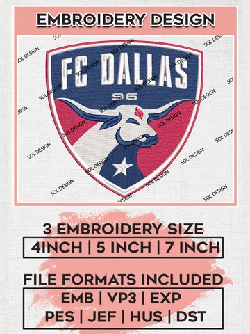 FC Dallas Logo Embroidery Designs, MLS Embroidery files, FC Dallas MLS Teams, FC Dallas Football, Digital Download