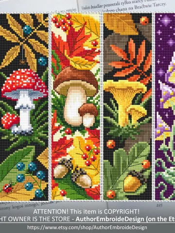 Mushroom bookmark set cross stitch pattern PDF download Magic mushroom cross stitch chart, Fall embroidery PDF Boletus, Morel, Amanita #B166 $17.45