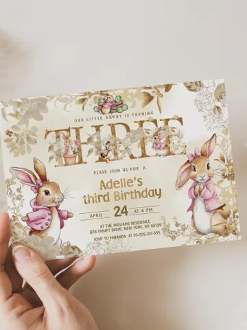 Editable and Printable Invitation template for 1st Baby Birthday party in Peter Rabbit style instant download and unlimited access pr777 $12.78