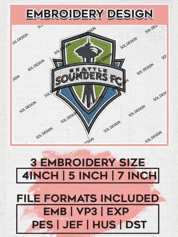 Seattle Sounders FC Logo Embroidery Design, MLS Embroidery files, Seattle Sounders MLS Teams, Football, Digital Download