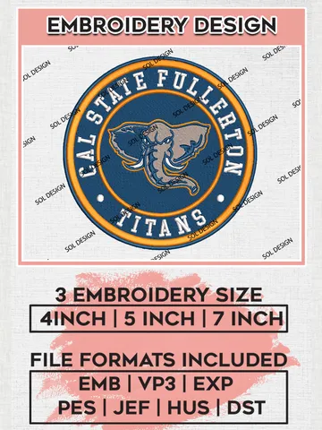 NCAA Cal State Fullerton Titans Round Logo Embroidery, NCAA Cal State Fullerton Titans Logo Embroidery files, NCAA Teams, Machine embroidery designs, Digital Download